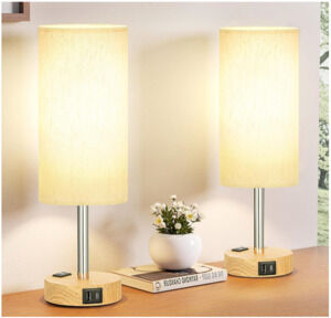 Fenmzee Small Touch Table Lamps Set of 2-3-Way Dimmable, USB A + C Bulbs Includ